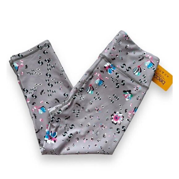 Becco LA Floral Crop Leggings, Taupe, Large - Picture 1 of 5